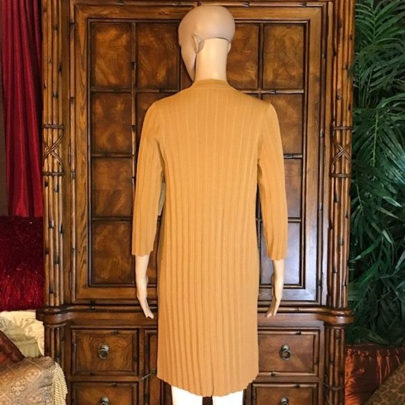 Chico's Sandstone Pleated Cotton Blend High Side Slit Open Front Duster - Picture 3 of 12